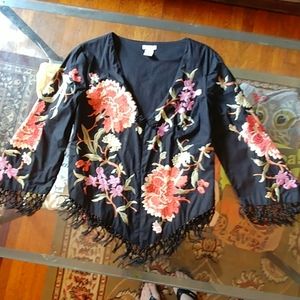 Odille embroidered, fringed jacket